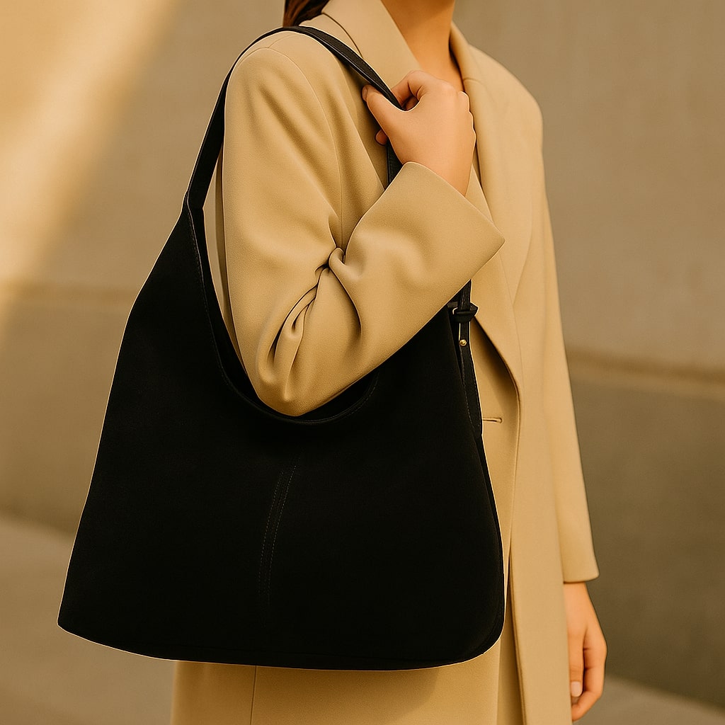 Umhängetasche für Damen | Schultertasche aus Wildleder | Vintage Tasche | Lederin