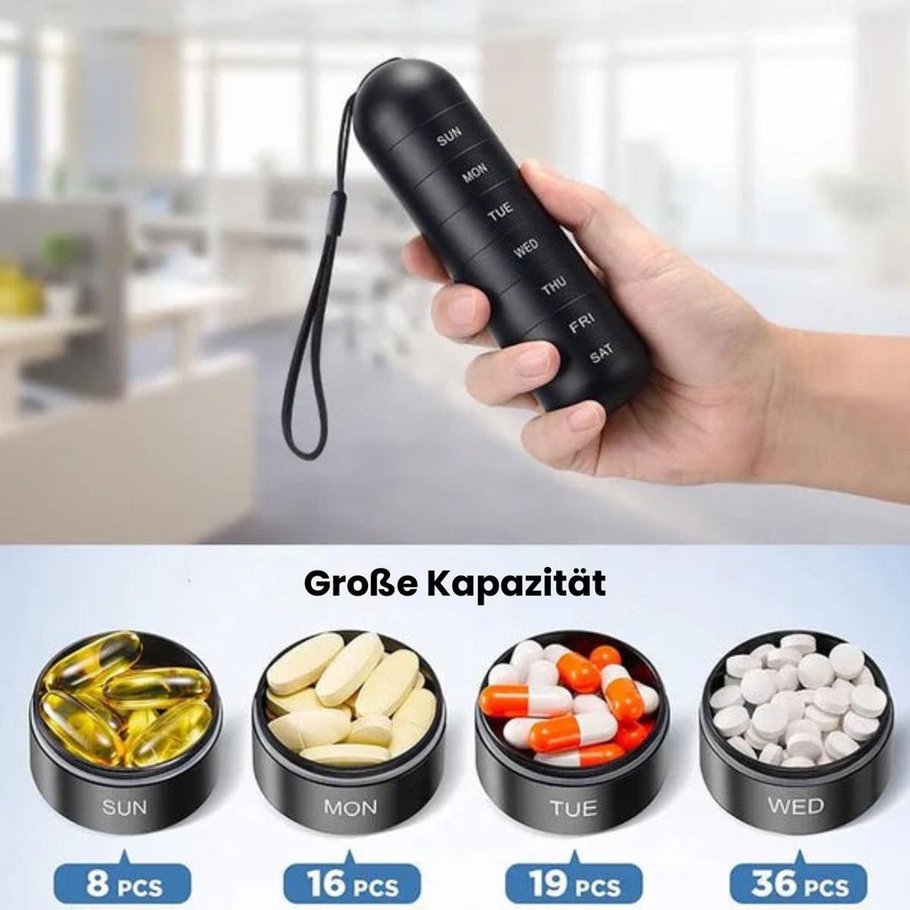 Aluminium Aufbewahrungsbox mit 7 Fächern | Reisebox für Tabletten & Vitamine | AluBox