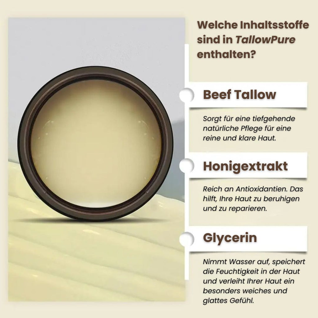 Beef Tallow Creme | Creme für natürliche Hautpflege | Feuchtigkeitscreme für Gesicht und Körper | TallowPure