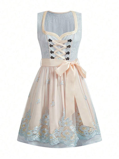 Damen Midi Dirndl mit Spitze & Schürze | Oktoberfest Trachtenkleid | DirndlGlanz