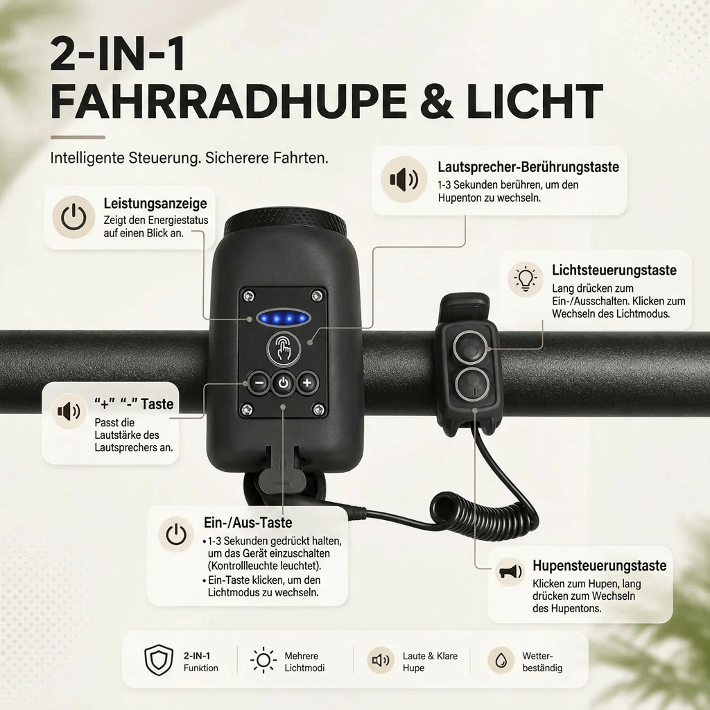 Fahrradhupe mit Licht | Hornlicht