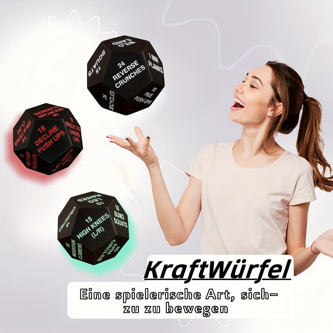 Fitness Würfel für Muskelaufbau & Krafttraining zuhause | Home Workout für Ganzkörper Training | KraftWürfel