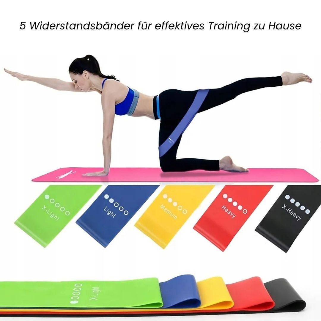 Fitnessbänder 5er Set bis 25 kg | Widerstandsbänder für zuhause | Sport Gummibänder | Bandix