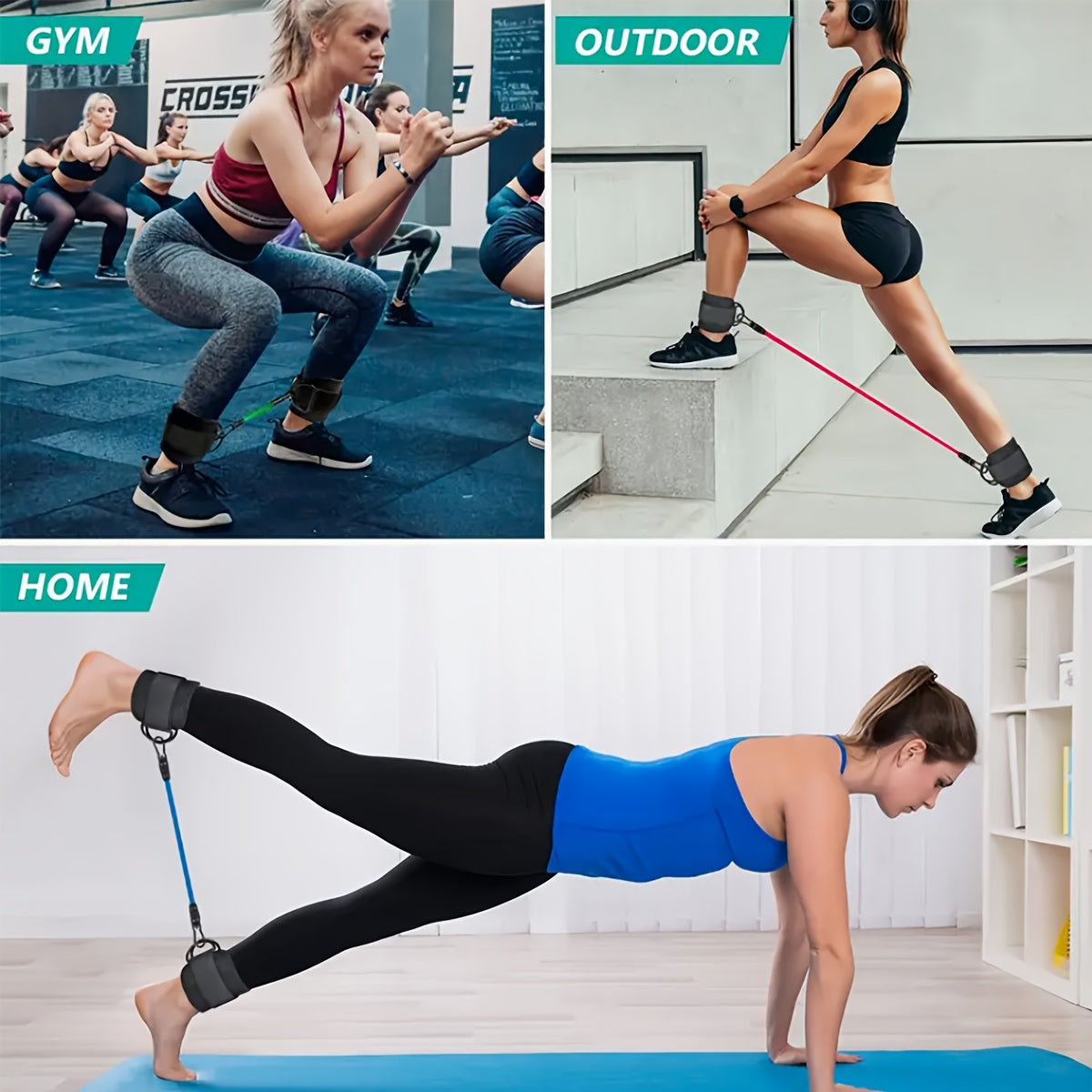 Fitnessbänder mit Knöchelmanschetten für Beintraining zuhause | Widerstandsbänder | BeinKraft