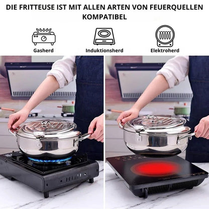 Fritteuse | Pfanne aus Edelstahl mit Thermometer | FrittierMeister