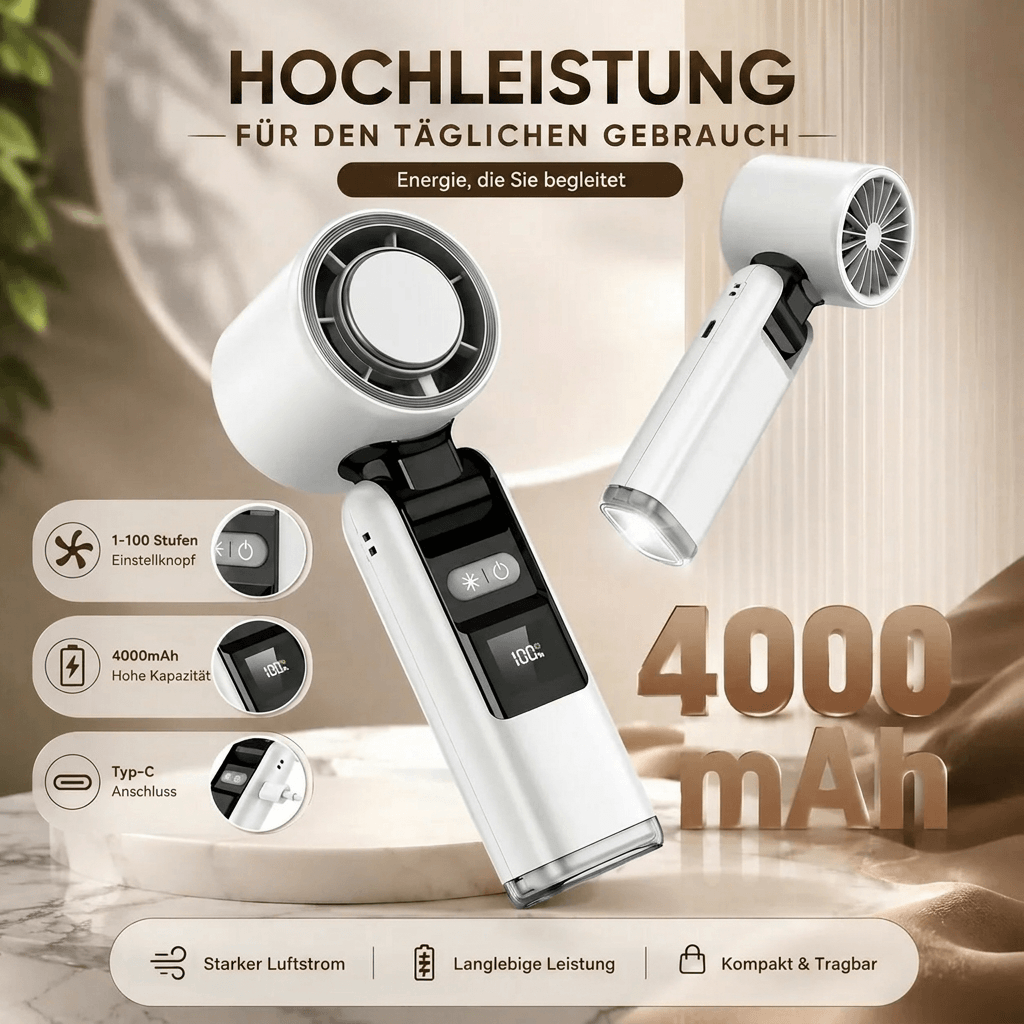 Handventilator mit Taschenlampe | Kühlgold