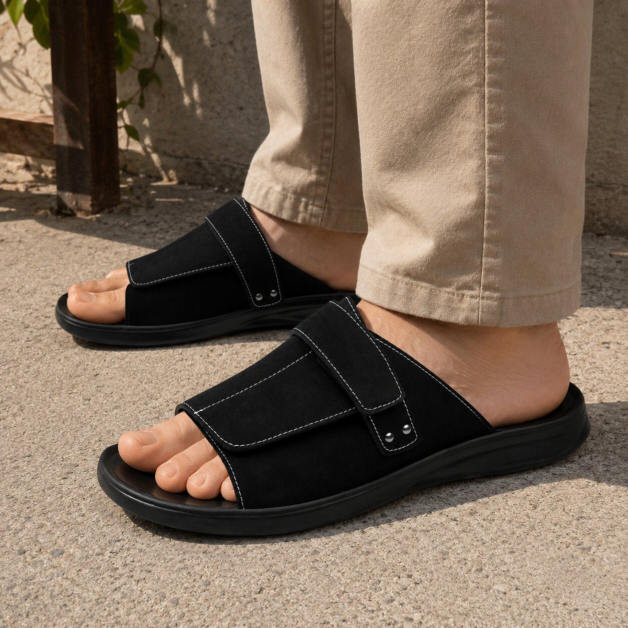 Noah Herren Pantoletten Leder Slides Verstellbar Bequem