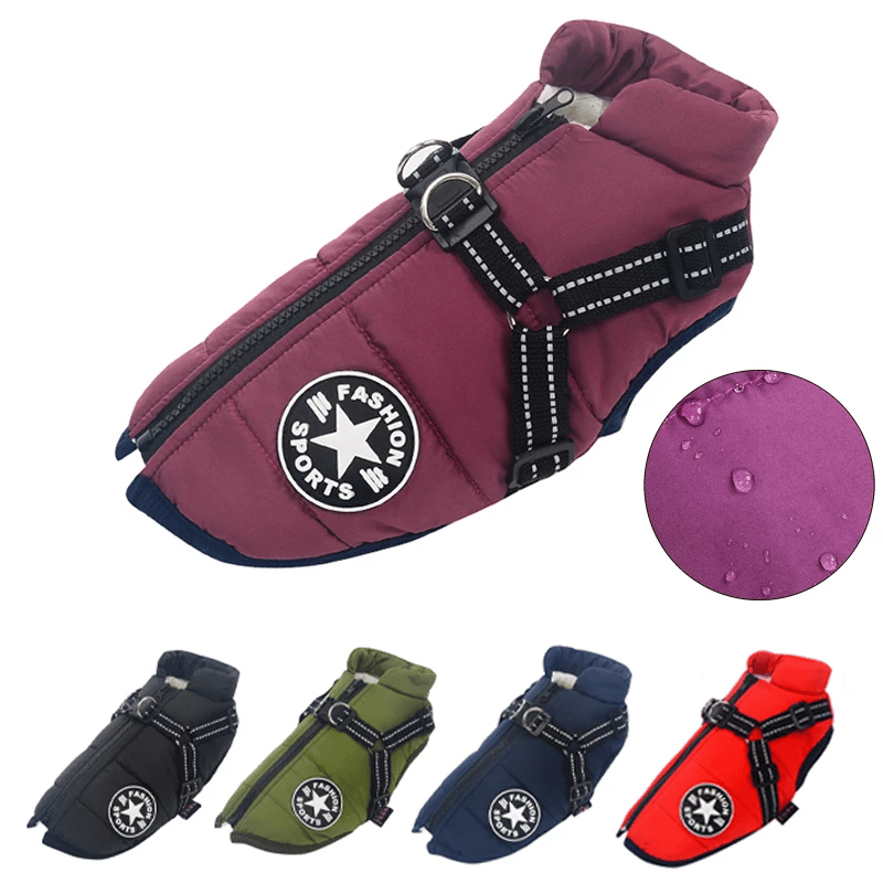 Hundemantel für Winter | Wintermantel für Hunde | Hundejacke mit Geschirr | FellMantel