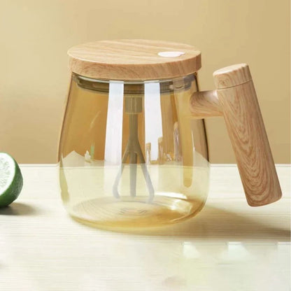 Kaffeetasse automatisch | Selbstrührende Teetasse mit Griff aus Holz | RuhrTasse