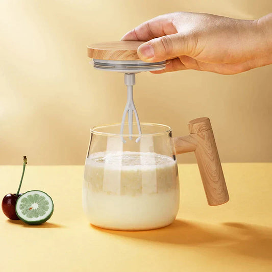 Kaffeetasse automatisch | Selbstrührende Teetasse mit Griff aus Holz | RuhrTasse