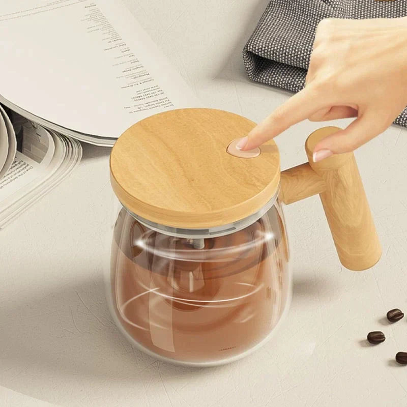 Kaffeetasse automatisch | Selbstrührende Teetasse mit Griff aus Holz | RuhrTasse