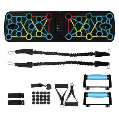 Krafttraining Set für zuhause mit Liegestützgriffen | Push up Board mit Widerstandsbändern | KraftBoard