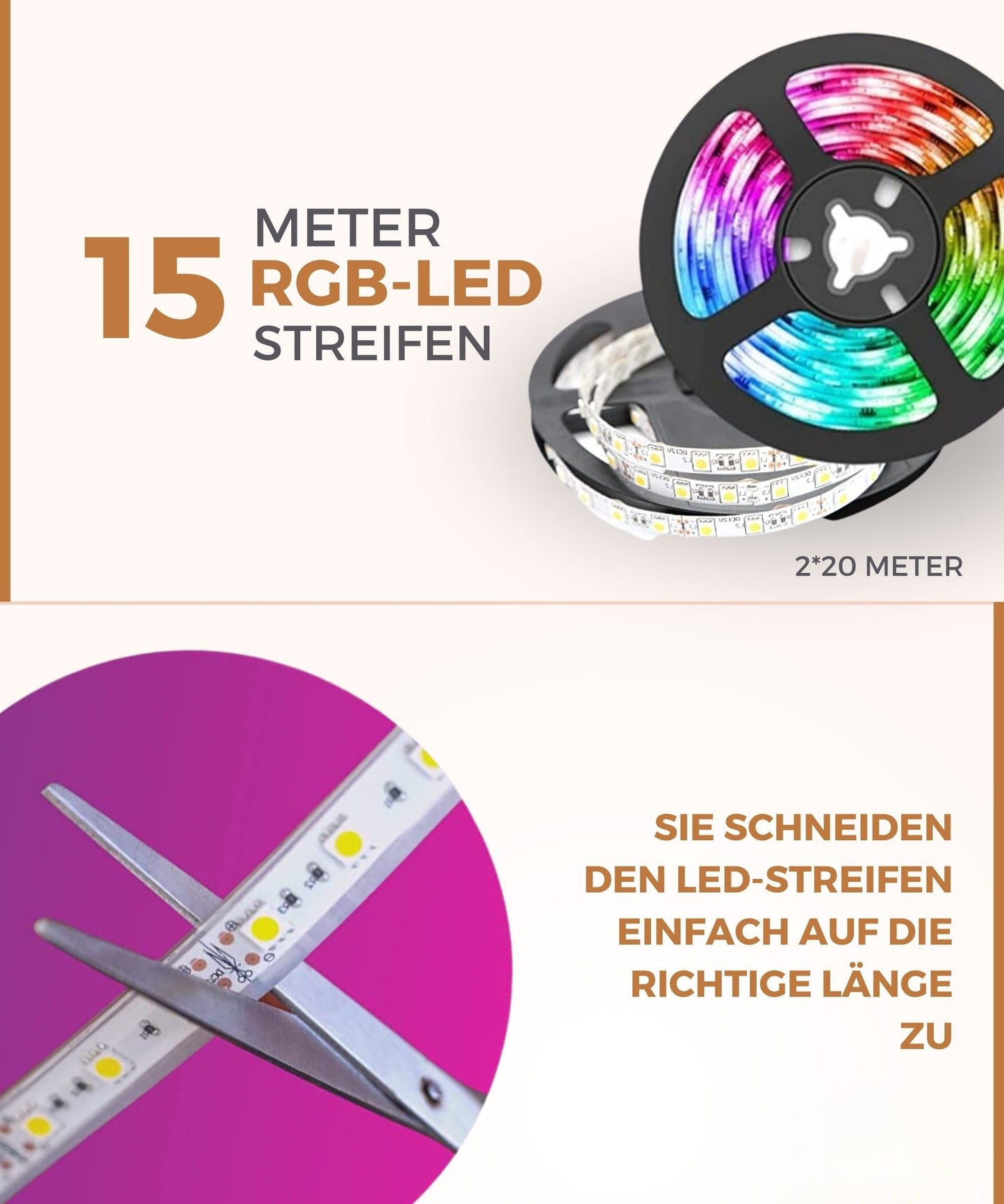 LED Streifen 15 Meter | LED Strip mit App & Fernbedienung | LED Beleuchtung | StreifLux