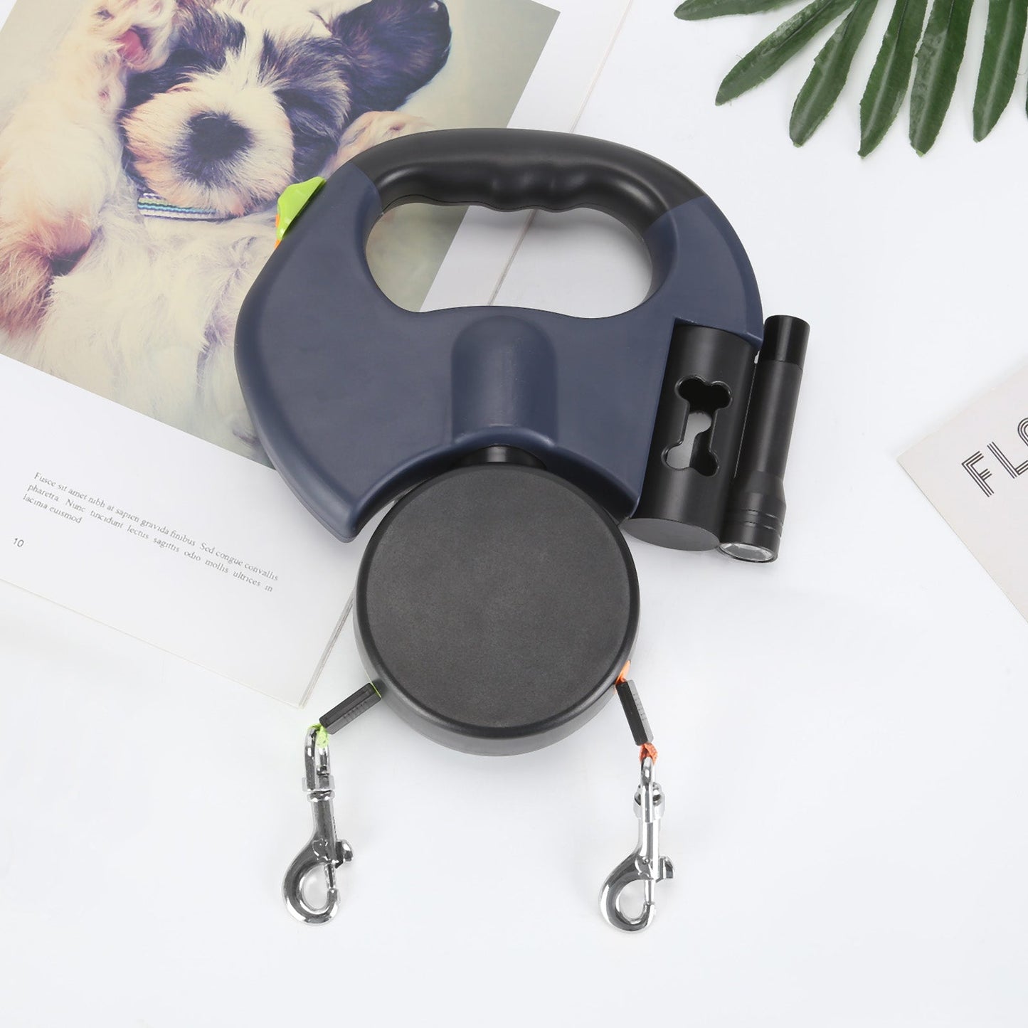 Hunde Doppelleine mit Kotbeutelhalter & LED Licht | LeinenMeister