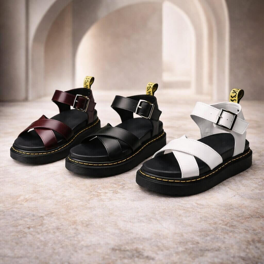 Ravellea Orthopädische Ledersandalen Damen Plateau Bequem