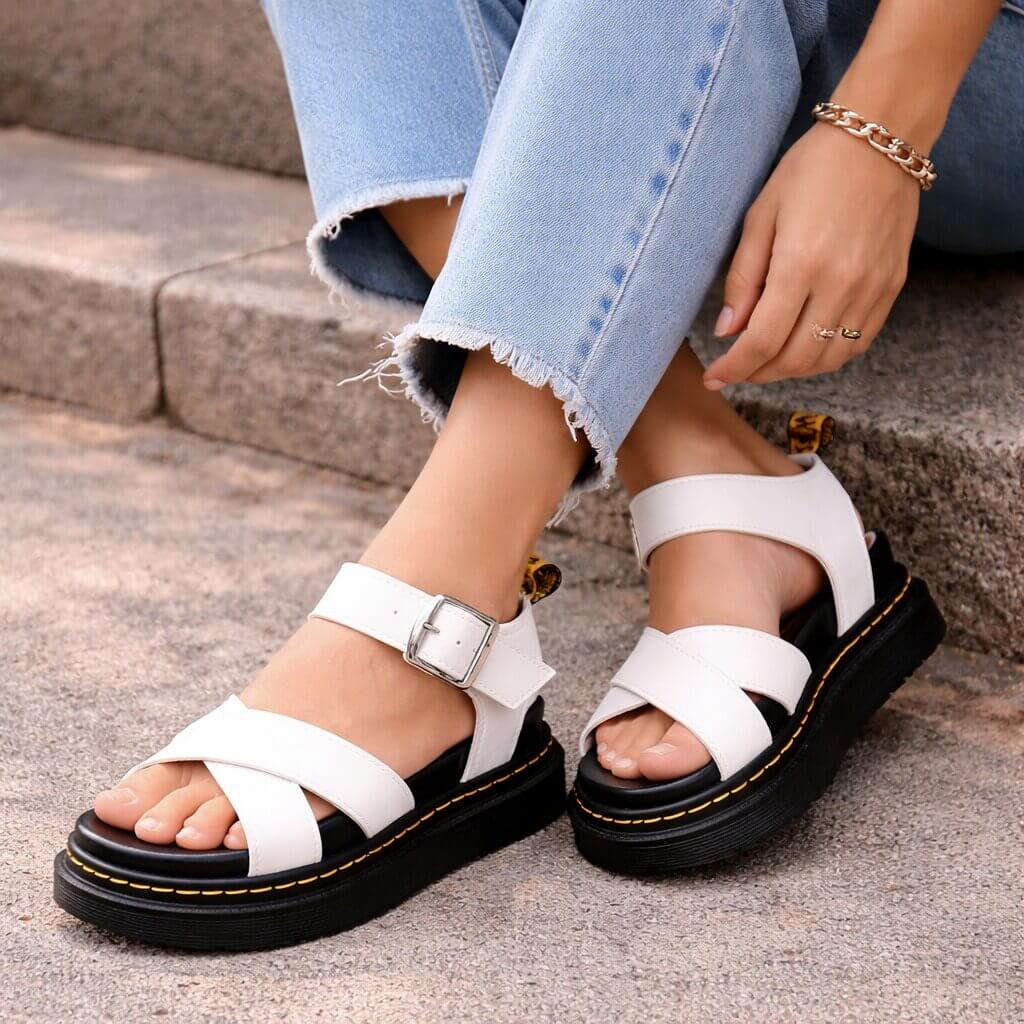Ravellea Orthopädische Ledersandalen Damen Plateau Bequem