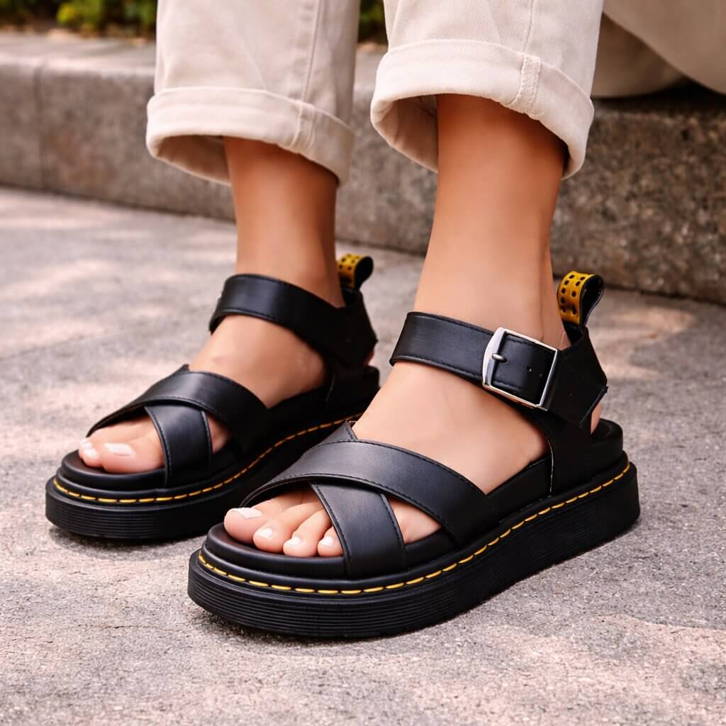 Ravellea Orthopädische Ledersandalen Damen Plateau Bequem