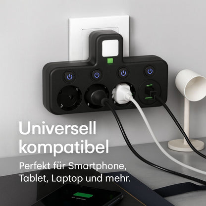 Steckdosenleiste mit 3 Steckdose | Mehrfachsteckdose mit USB & Schalter | PowerGrid