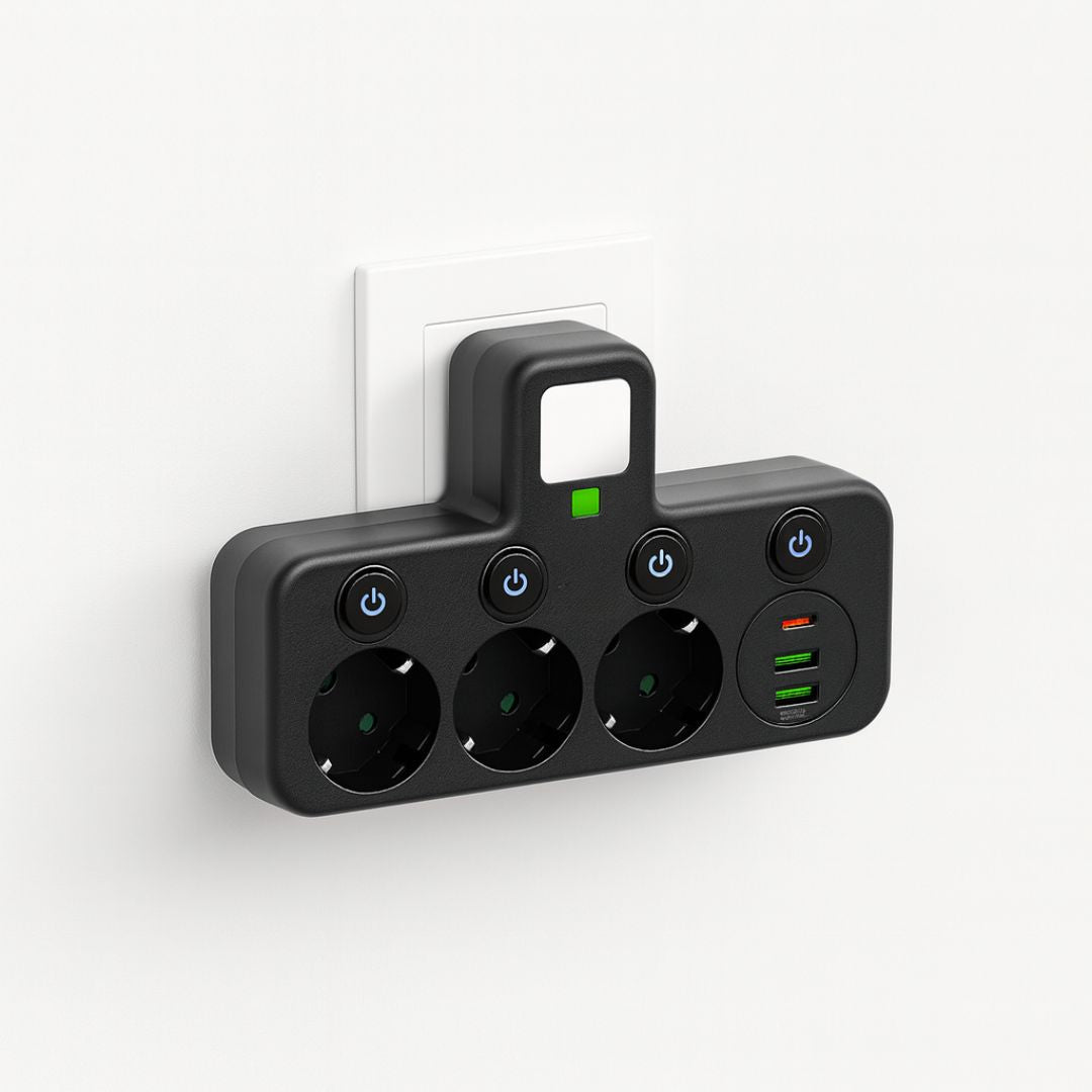 Steckdosenleiste mit 3 Steckdose | Mehrfachsteckdose mit USB & Schalter | PowerGrid