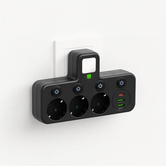 Steckdosenleiste mit 3 Steckdose | Mehrfachsteckdose mit USB & Schalter | PowerGrid