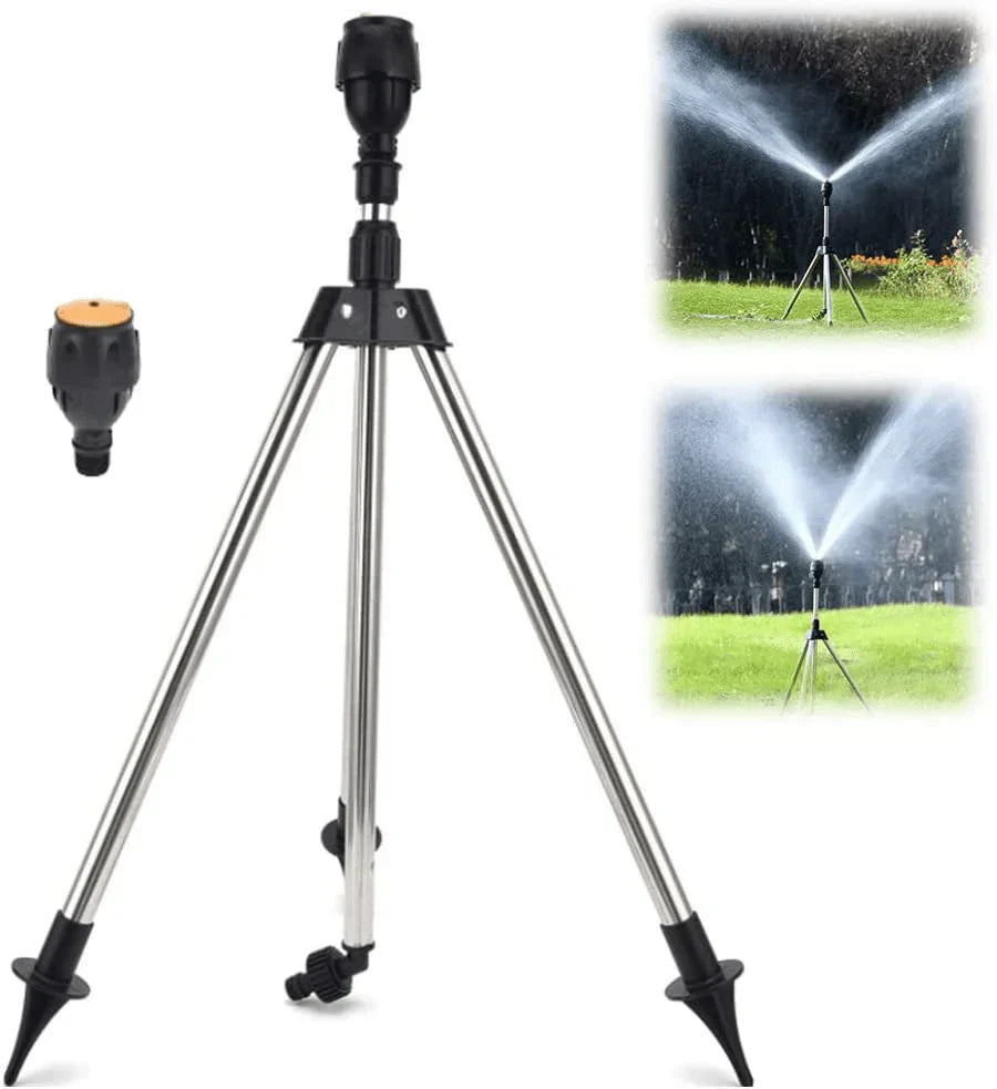 Rasensprenger mit Stativ | 360° Sprinkler | Gartenspritze | AquaVento
