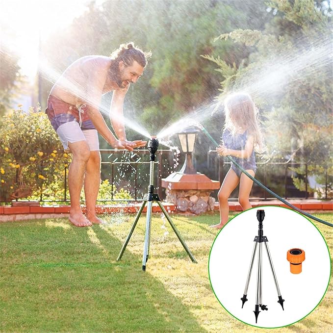 Rasensprenger mit Stativ | 360° Sprinkler | Gartenspritze | AquaVento