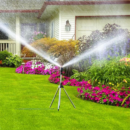 Rasensprenger mit Stativ | 360° Sprinkler | Gartenspritze | AquaVento