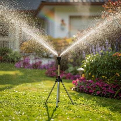 Rasensprenger mit Stativ | 360° Sprinkler | Gartenspritze | AquaVento
