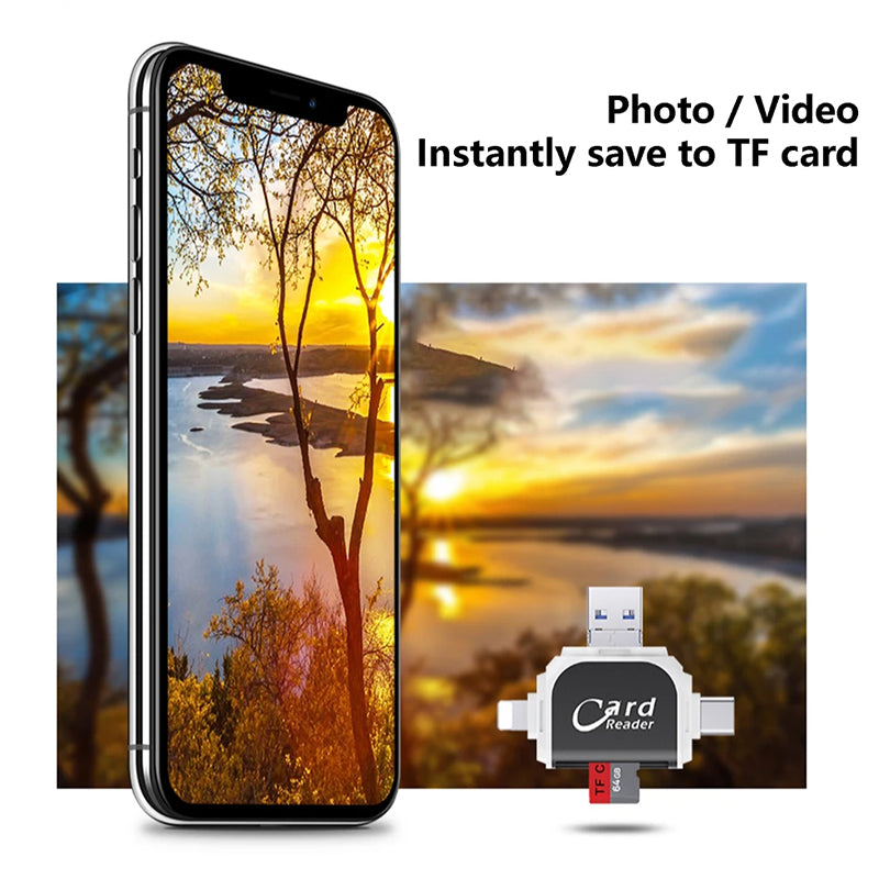 SD Kartenleser mit USB A, USB C, Micro USB & Lightning | Kartenlesegerät für iPhone, Android & Laptop | SD Kartenadapter | FlexiLink