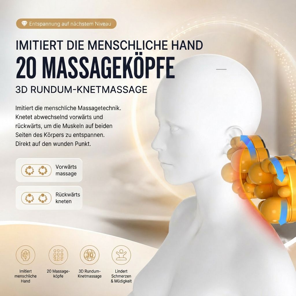 NackenElys Shiatsu Massagekissen mit Wärmefunktion – Nacken | Schulter & Rücken Massagegerät | Schwarz