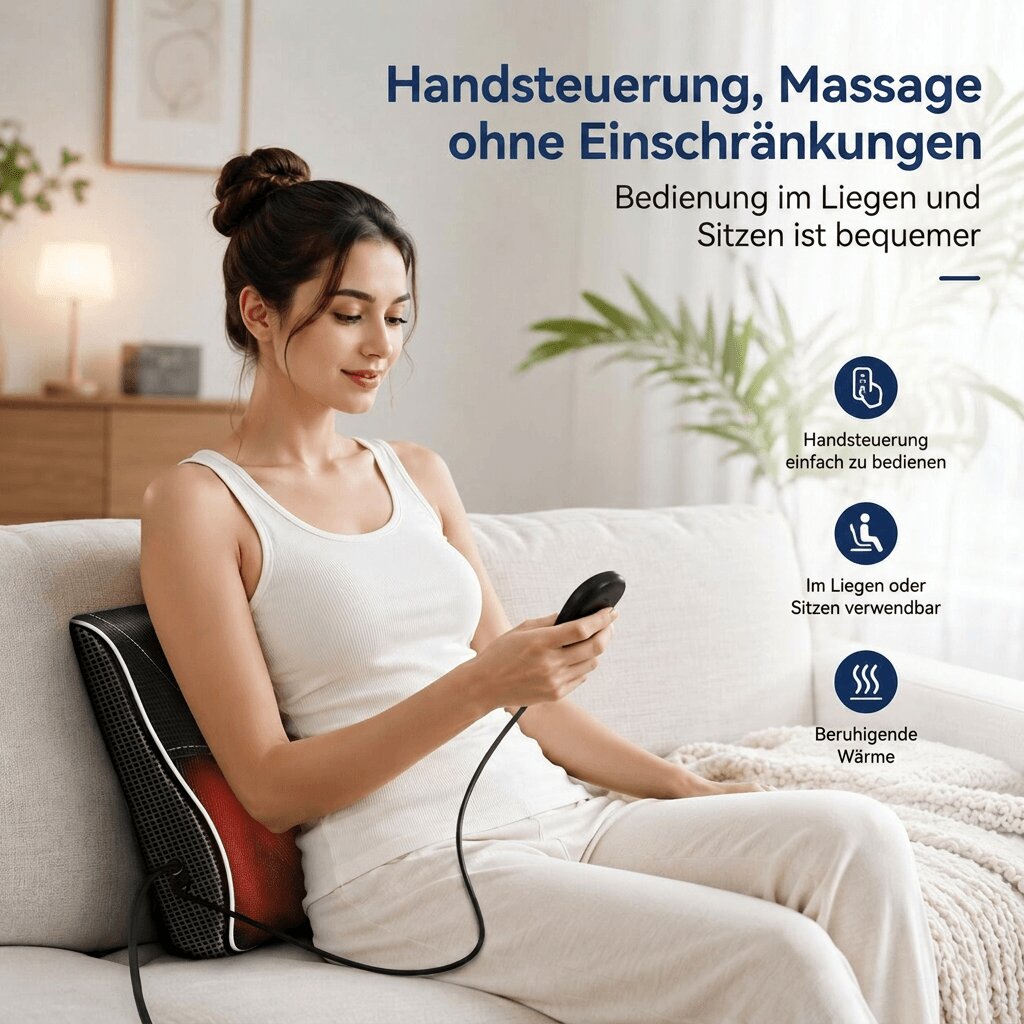 NackenElys Shiatsu Massagekissen mit Wärmefunktion – Nacken | Schulter & Rücken Massagegerät | Schwarz