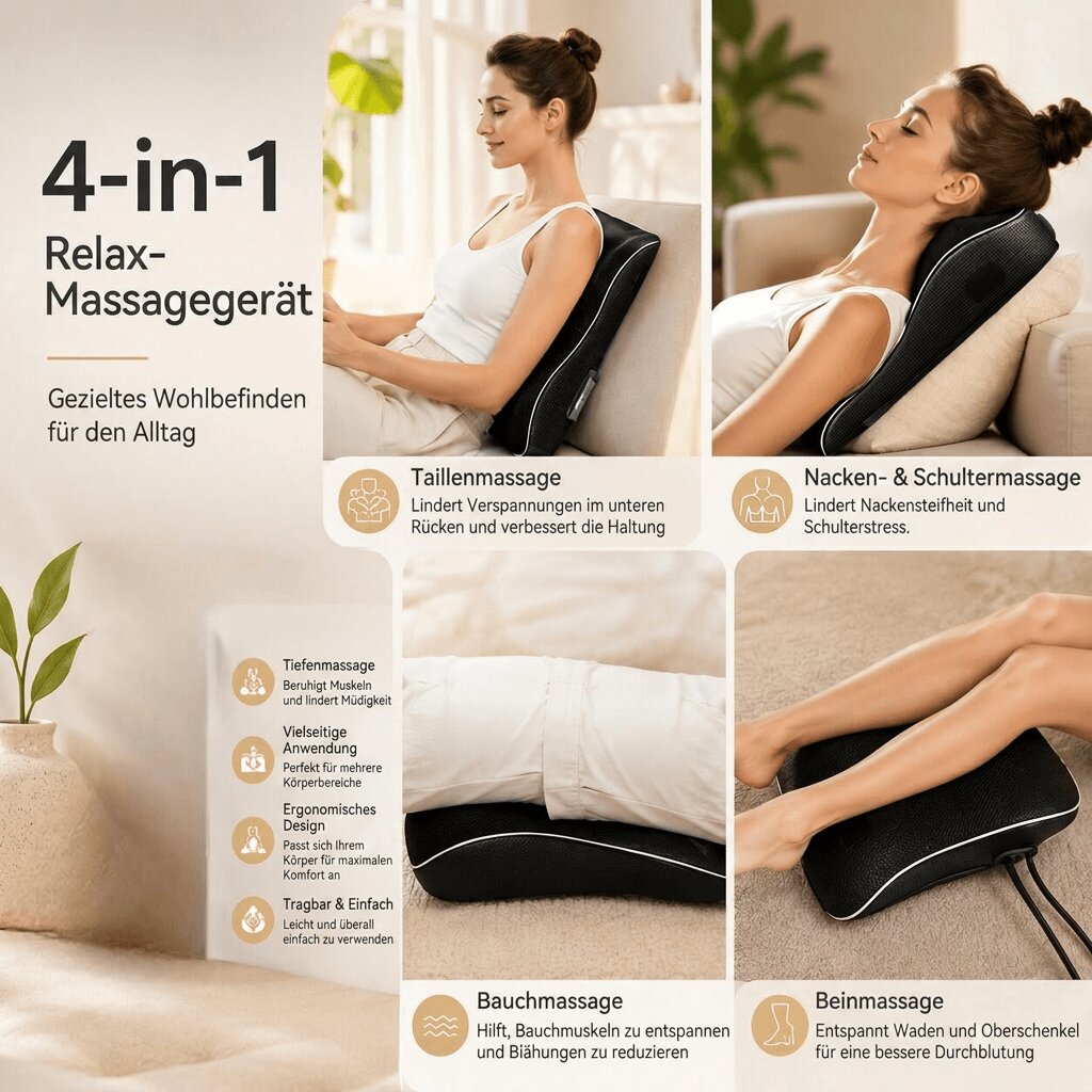 NackenElys Shiatsu Massagekissen mit Wärmefunktion – Nacken | Schulter & Rücken Massagegerät | Schwarz