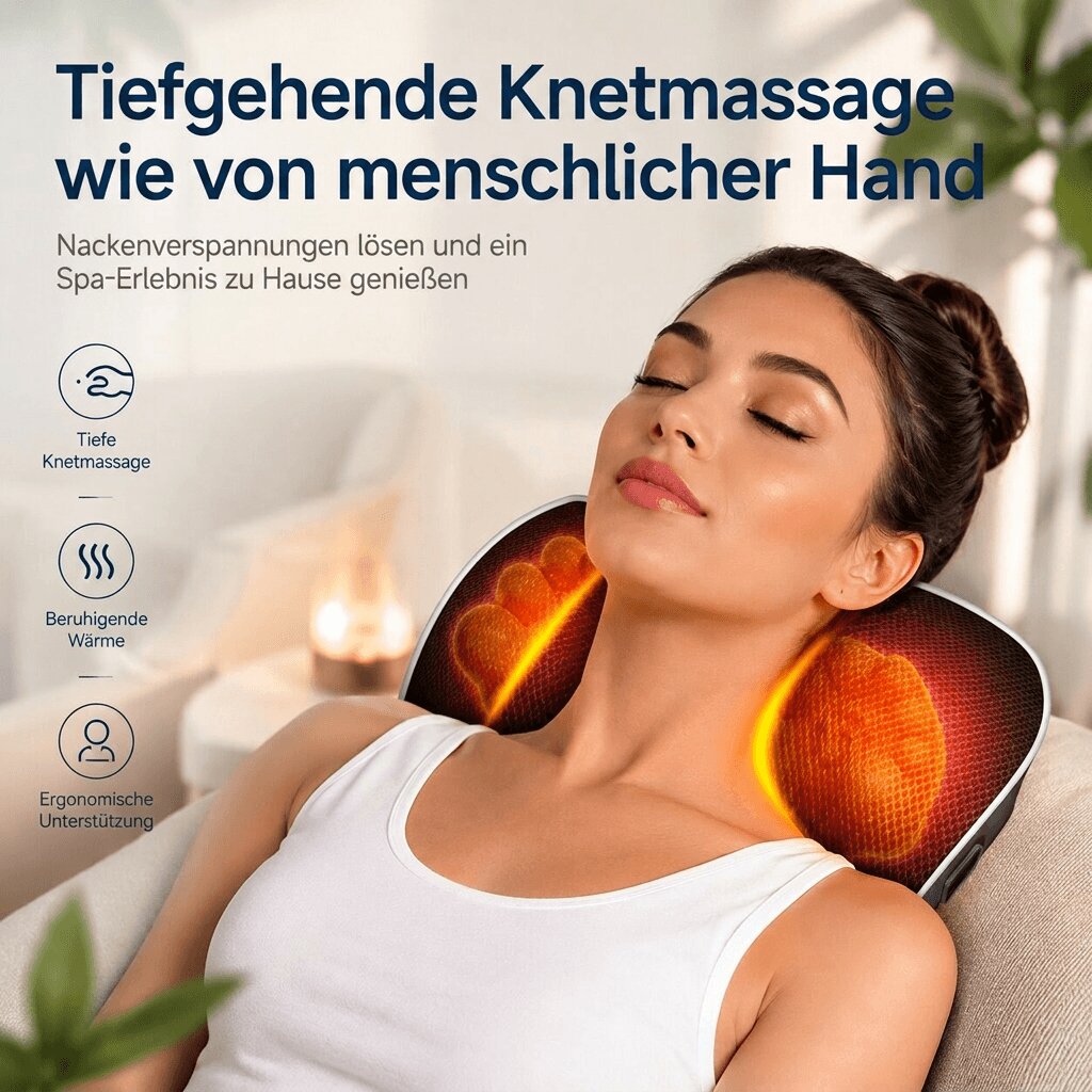 NackenElys Shiatsu Massagekissen mit Wärmefunktion – Nacken | Schulter & Rücken Massagegerät | Schwarz