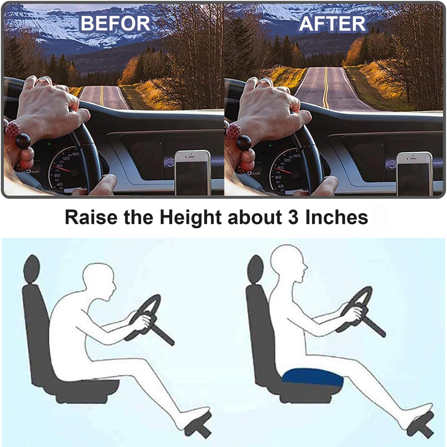 Sitzerhöhung Auto Sitzkissen | Memory Foam Sitzkissen | Ergonomisches Sitzkissen fürs Fahren | FahrKomfort