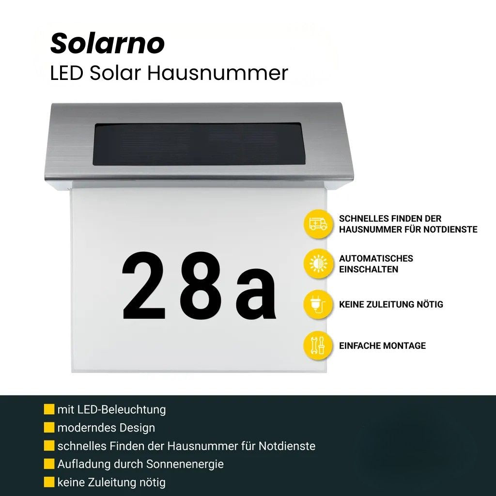 Solar Hausnummer mit LED Beleuchtung ohne Strom aus Edelstahl | Solarno