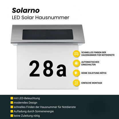 Solar Hausnummer mit LED Beleuchtung ohne Strom aus Edelstahl | Solarno