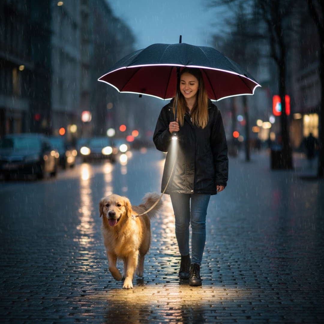Sturmfester Regenschirm Automatik mit Licht | LumBrella