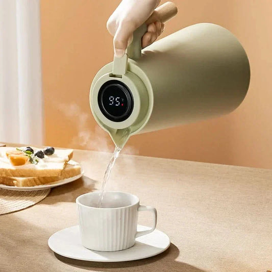 Thermoskanne mit Temperaturanzeige | Isolierkanne 1 Liter für Kaffee & Tee | Heatina