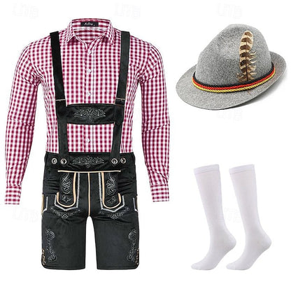 Oktoberfest Outfit Herren | Komplett-Set mit Lederhose, Hemd, Socken & Hut | Trachtenheld