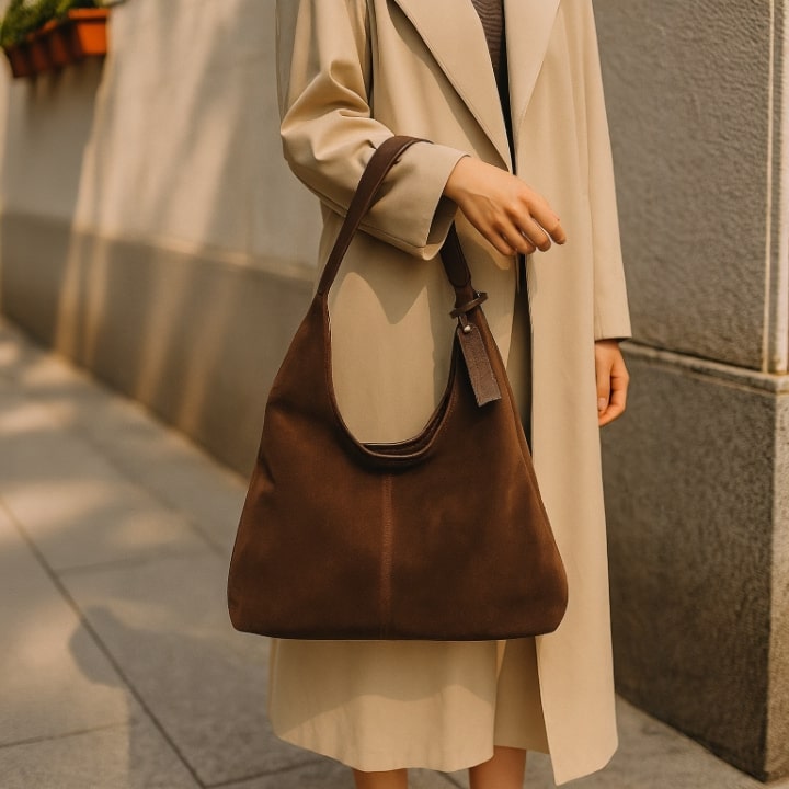 Umhängetasche für Damen | Schultertasche aus Wildleder | Vintage Tasche | Lederin