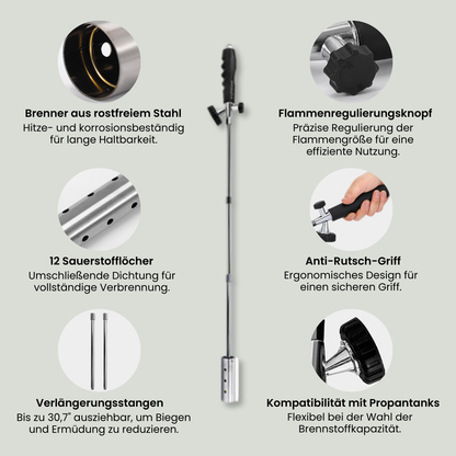 Unkrautbrenner | Thermischer Unkrautvernichter | Unkrautentferner ohne Chemie | Flammix
